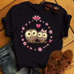 Women's Owl Print Casual Short-sleeved T-shirt - Bt6656 Hs - View 1