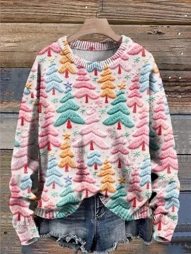 Women's Round Neck Plus Size Simple Printed Sweater G7Z4675 5Xl - Shop at LoveMi