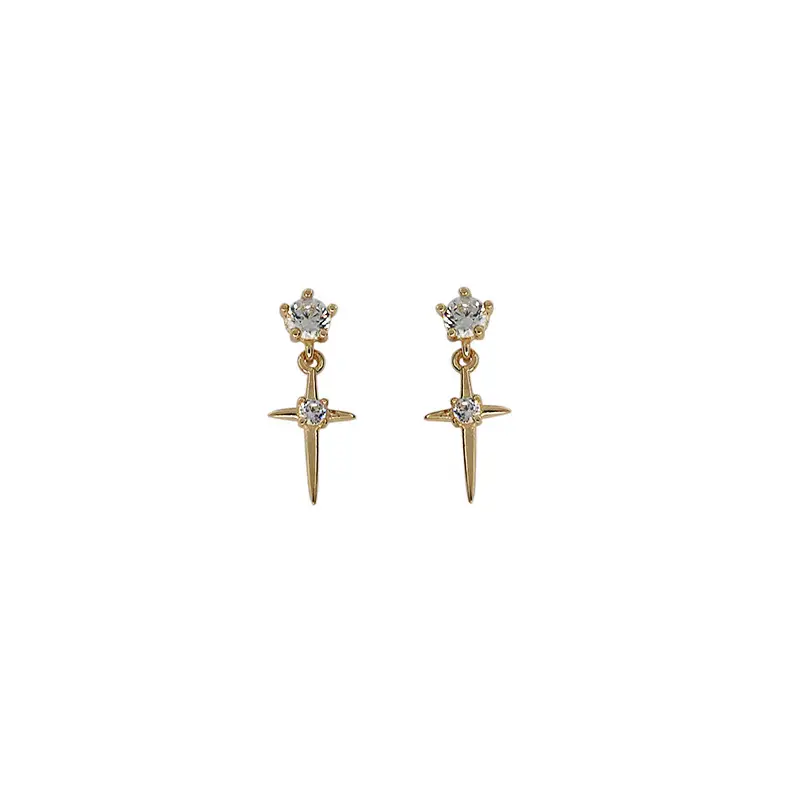 925 Sterling Silver Plated 14K Gold Cross Earrings