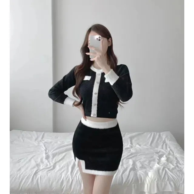 Chanel style Sweater And Sheath Skirt For Women Black - Shop at LoveMi