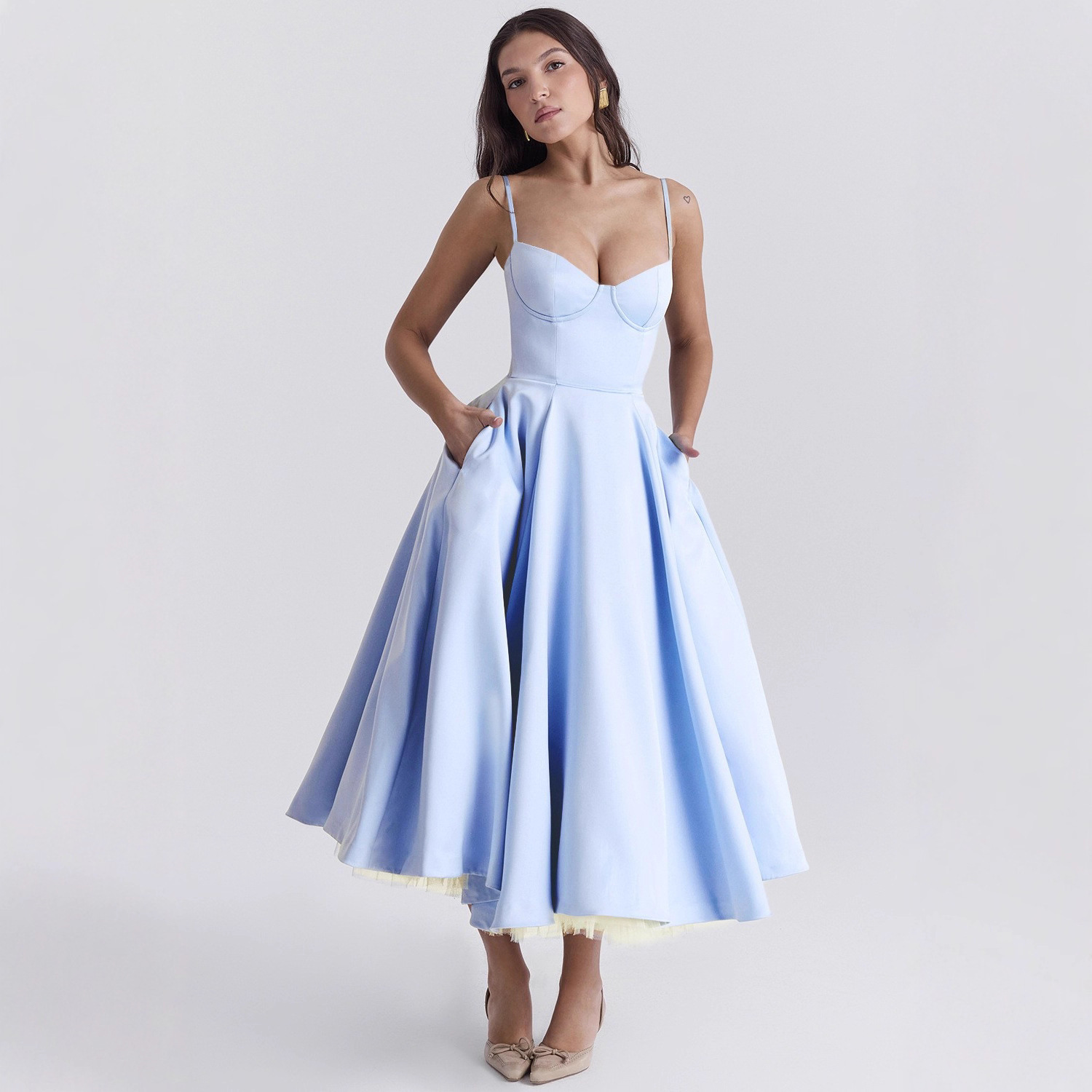 Mesh Maxi Double-layer Slip Dress For Women