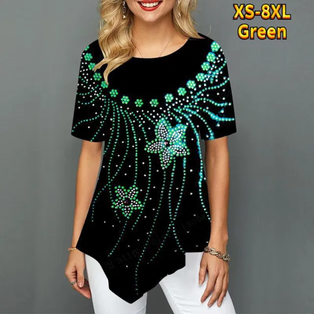 Printed Shirt Loose T shirt Plus Size Shirt Green - Shop at LoveMi