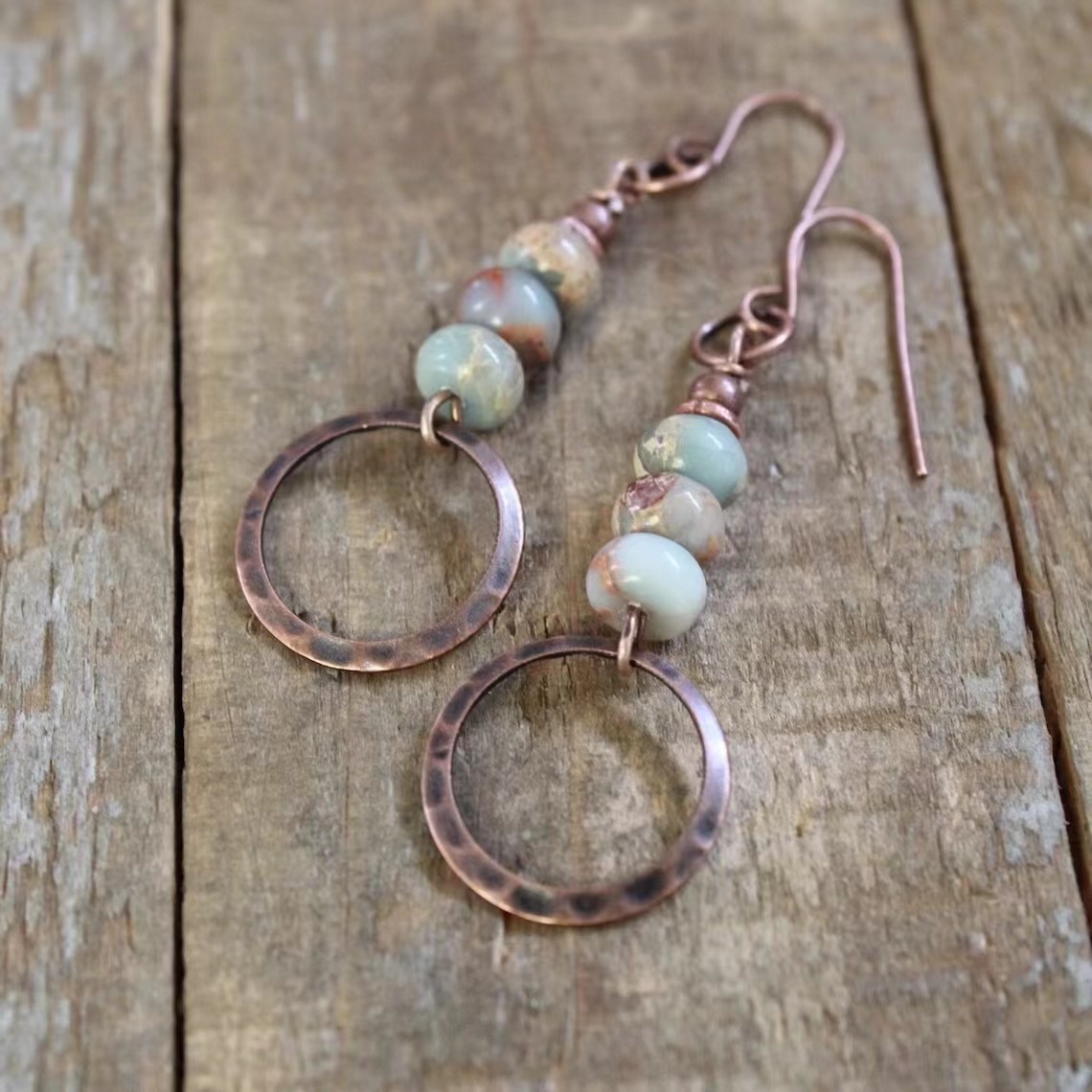 European And American Retro Bohemian Colored Beaded Simple Circle Earrings