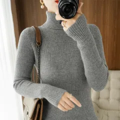 Autumn And Winter Women's Slim-fit Pullover Knit Sweater For Layering - Grey - View 1