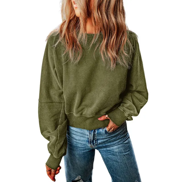 Backless Sweater For Women Solid Color Long sleeved Top Women Green - Shop at LoveMi