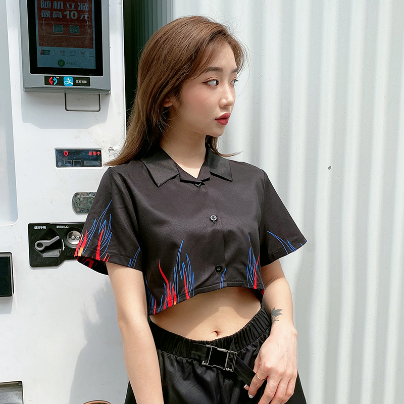 Title 2, Street shot handsome flame short shirt female s...