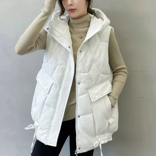 Women's Loose Plus Size Down Cotton Vest Coat Creamy White - Shop at LoveMi