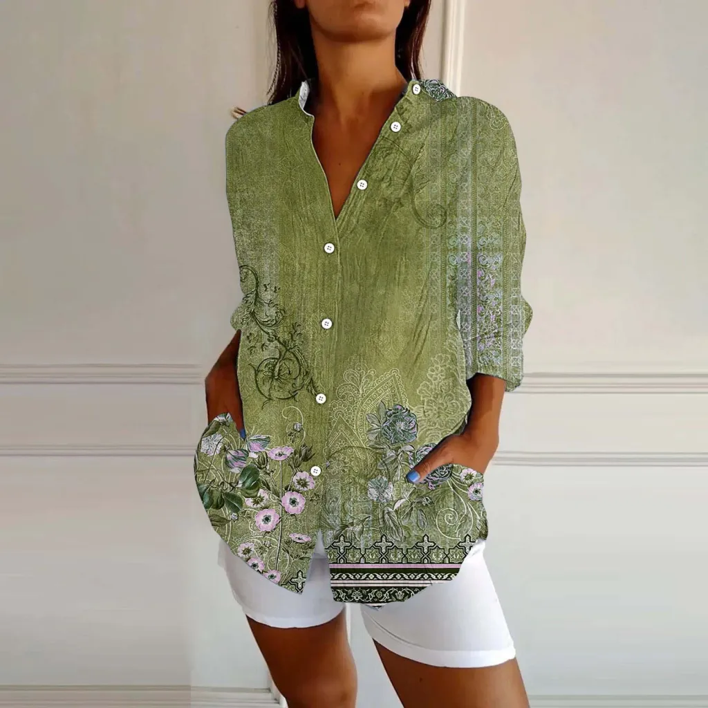 New Women's Spring And Summer Long Sleeves Plaid Printed Shirt - Mcs01422-4Xl