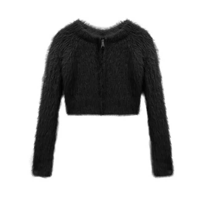 Pure Desire Style Mink like Wool Short Sweater Top Elegant Slim Sexy Niche Cardigan Black - Shop at LoveMi