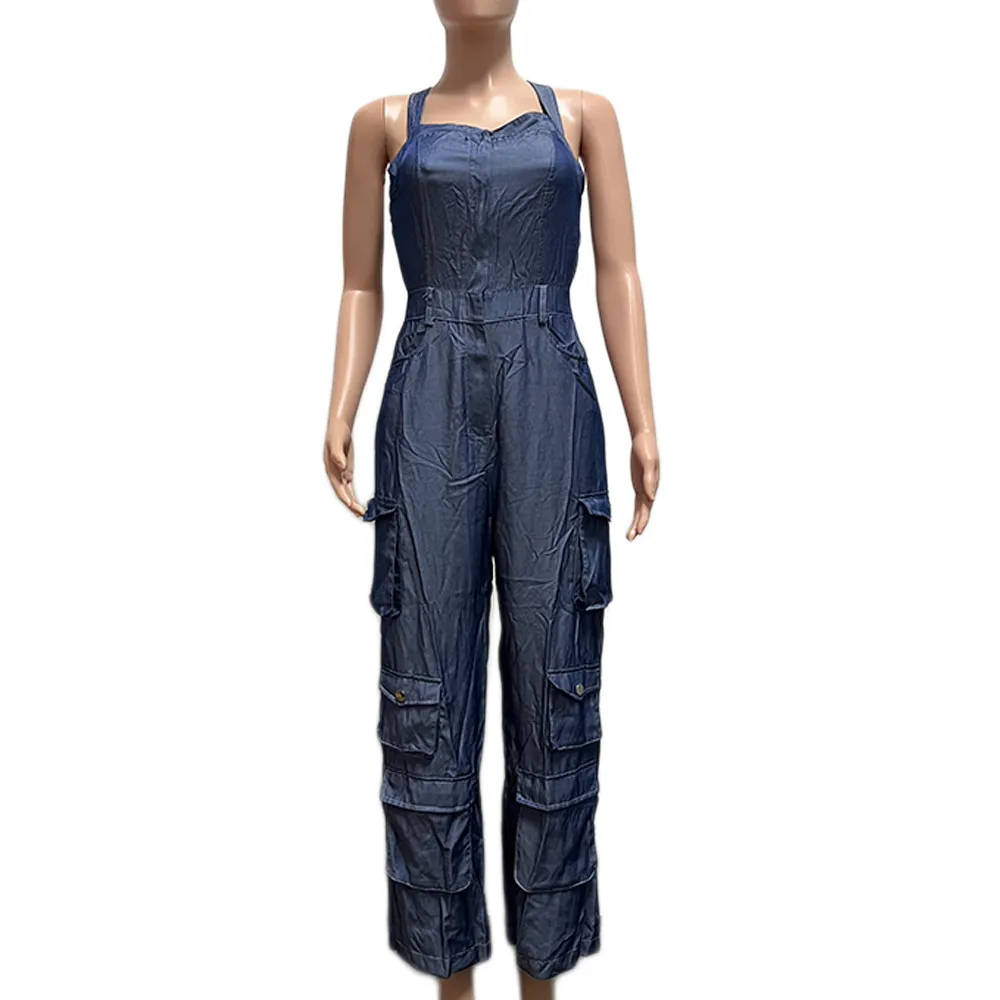 Women's Fashion Personality Denim Jumpsuit - Royal Blue