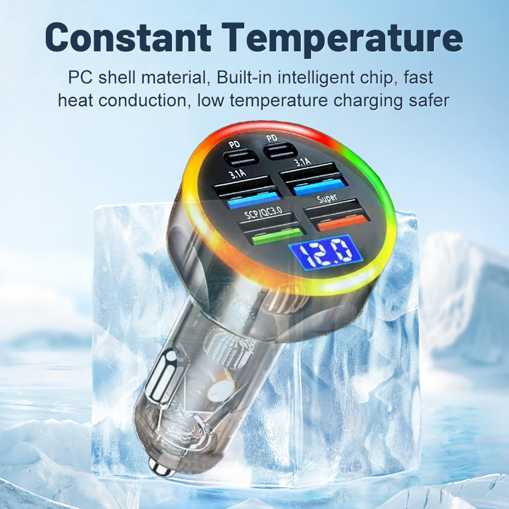 Colorful Multi-port With Digital Display Vehicle-mounted One-to-six Fast Charge