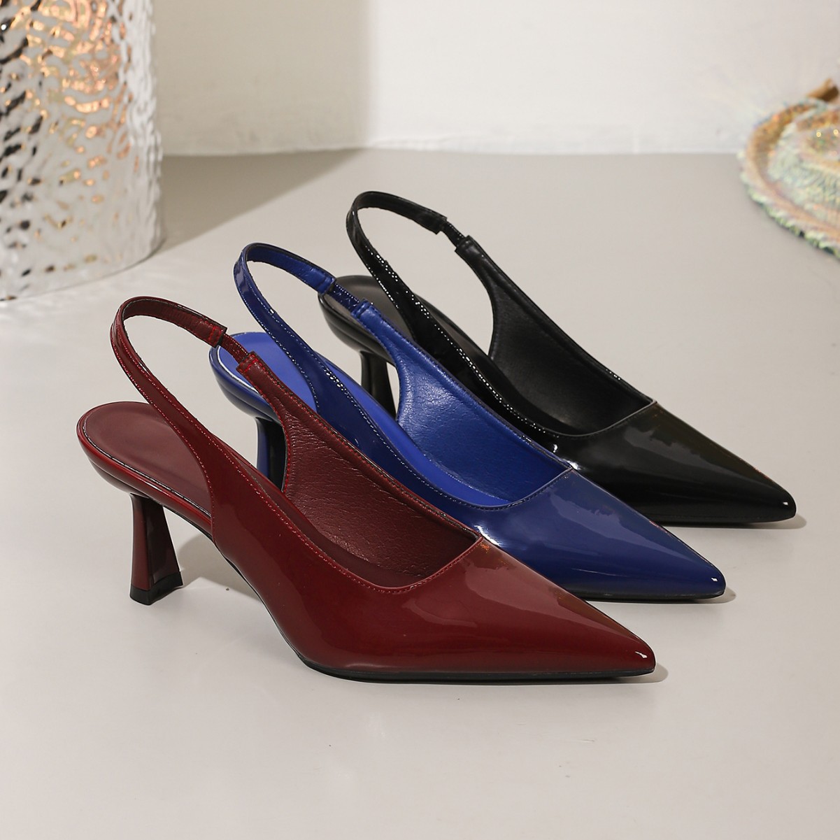 Women's Black Pointed-toe Slip-on High Heels