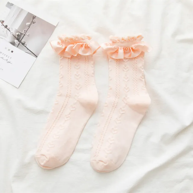 Japanese Cute Lolita Lace Bunching Socks Cherry Blossom Pink - Shop at LoveMi