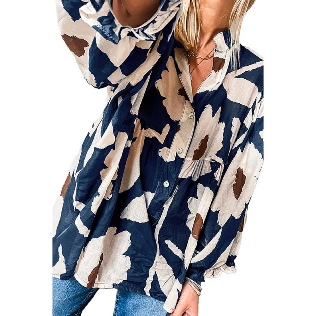 Loose Slim Fit V neck Long Sleeve Shirt Blue - Shop at LoveMi