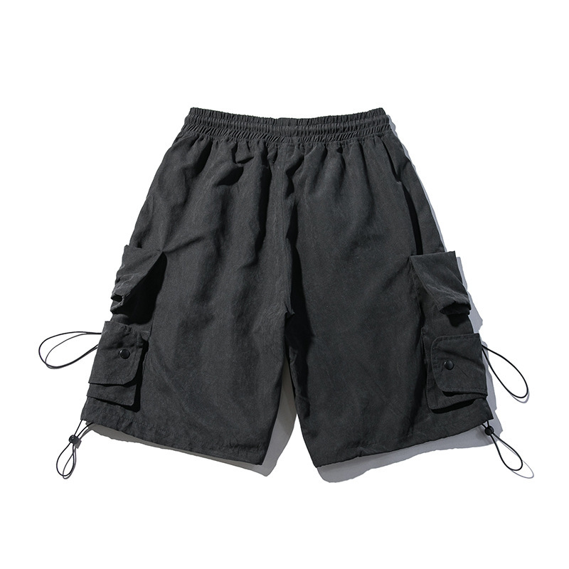 Loose Design Cargo Shorts Japanese Style Solid Color