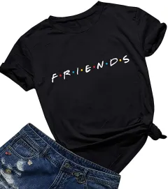 Women's Fashion Letter Print Round Neck Short Sleeve T-Shirt - Round Neck Black - View 1