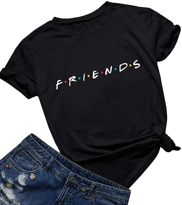 Women's Fashion Letter Print Round Neck Short Sleeve T Shirt Black - Shop at LoveMi