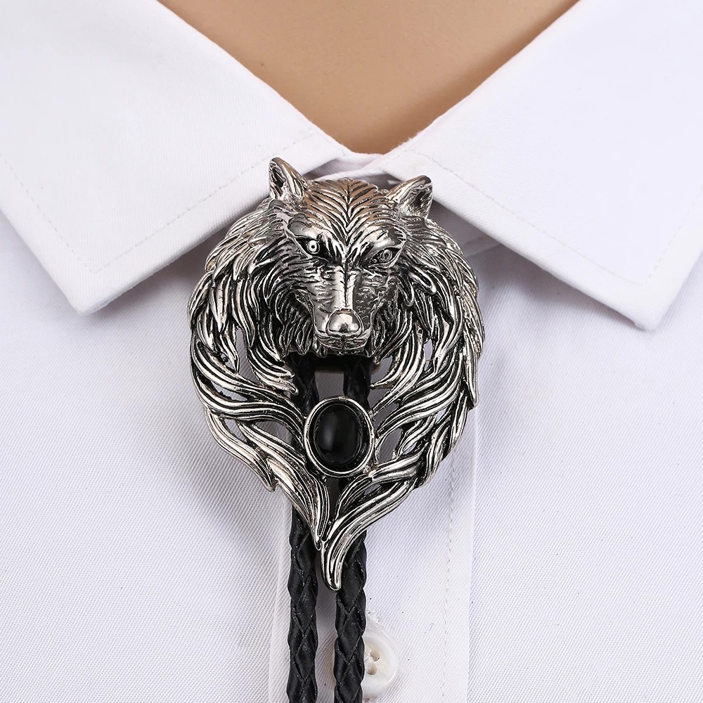 Western Wolf Head Pendant American West Cowboys Metal Tie