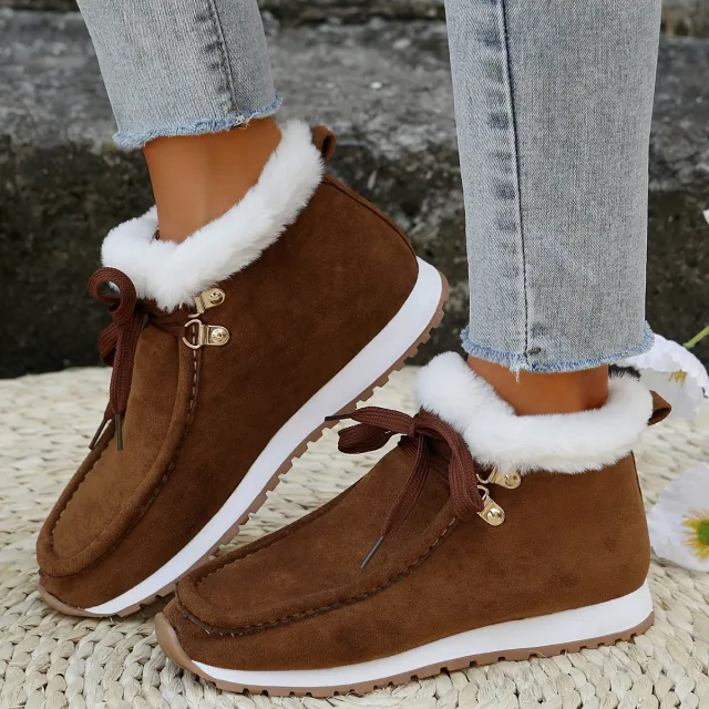 Flat Heel Cross border Snow Boots Winter Cotton Shoes Fleece Lined Padded Warm Keeping Brown - Shop at LoveMi