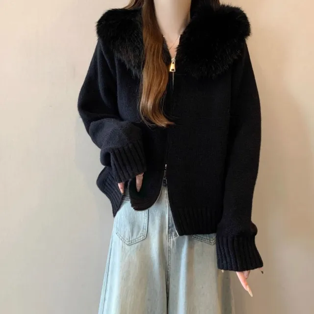 Women's Loose fitting Chic Knit Cardigan Top Black - Shop at LoveMi