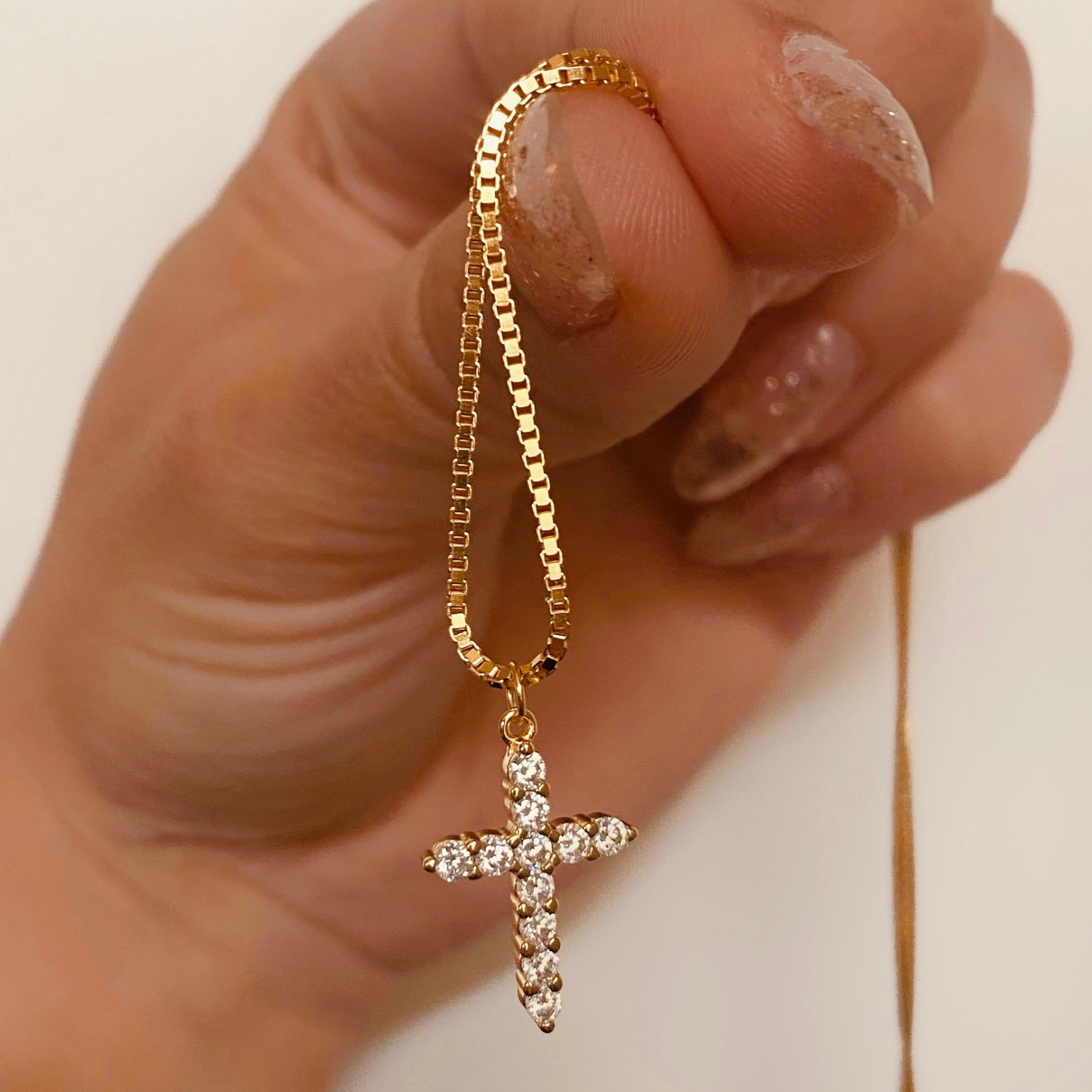 Titanium Steel Zircon Box Chain Cross Pendant Necklace