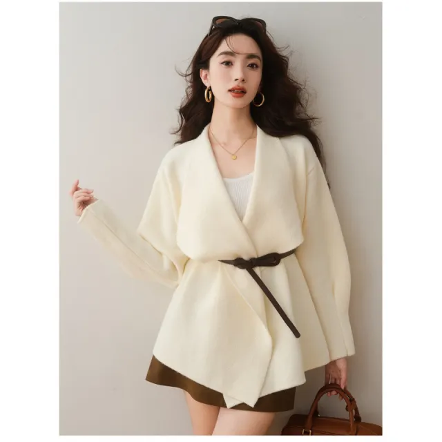 High grade Large Lapel Sweater Coat For Women Beige - Shop at LoveMi