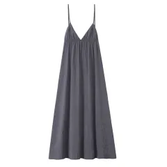V-neck Sleeveless Backless Sling Drape Midi Skirt Dress - Grey - View 1