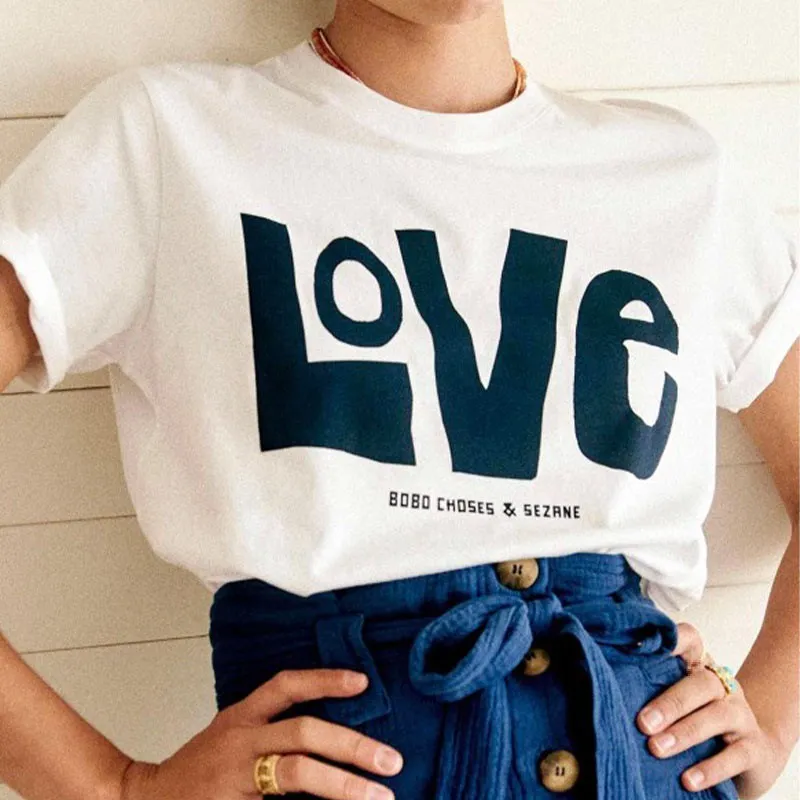 LOVE Printed Women's White T-shirt - White