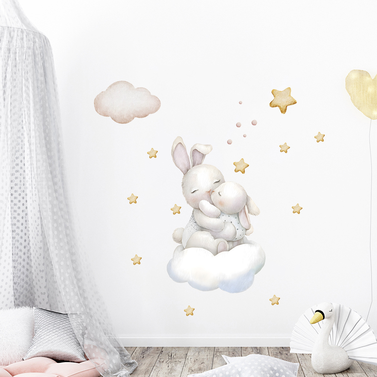 Title 2, Cute Healing Hug Bunny Self-adhesive Wall Stick...