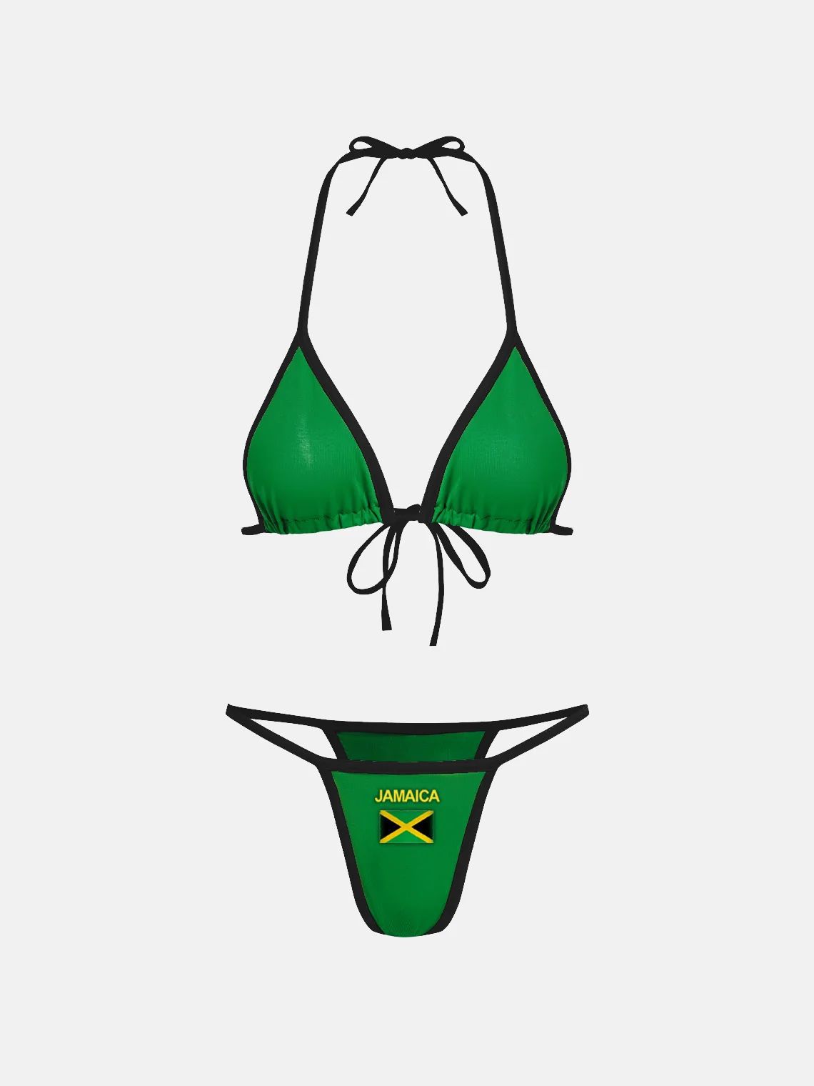 European Station Bikini Halter Triangle Bag Contrast Color Swimsuit Female Summer Basic Set Green - Shop at LoveMi