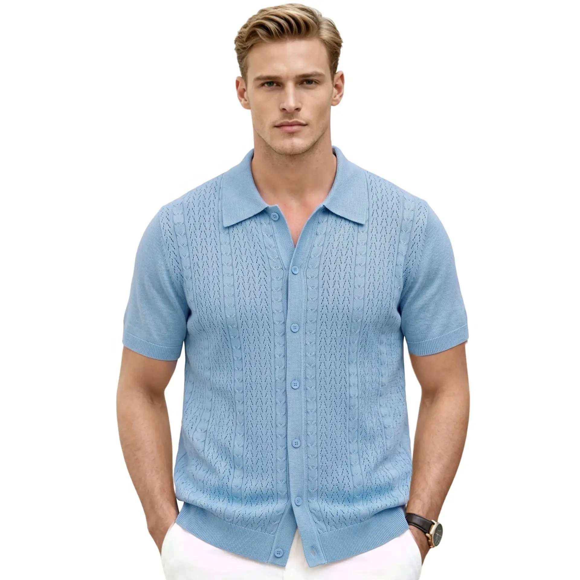 Summer Solid-color Hollow-out Short-sleeve Knit Top