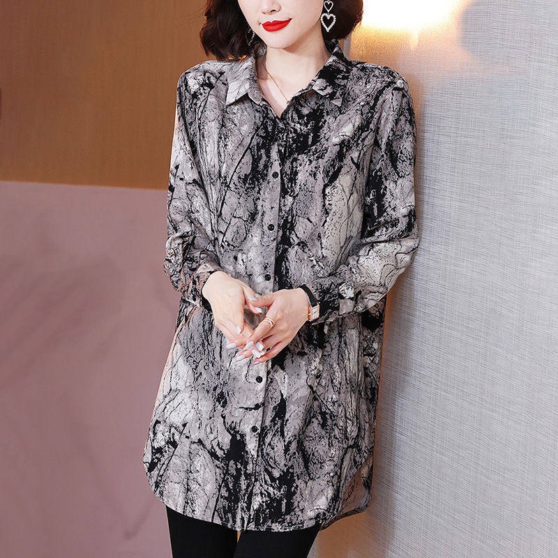 Plus-size Early Autumn New Womens Printed Chiffon Blouse