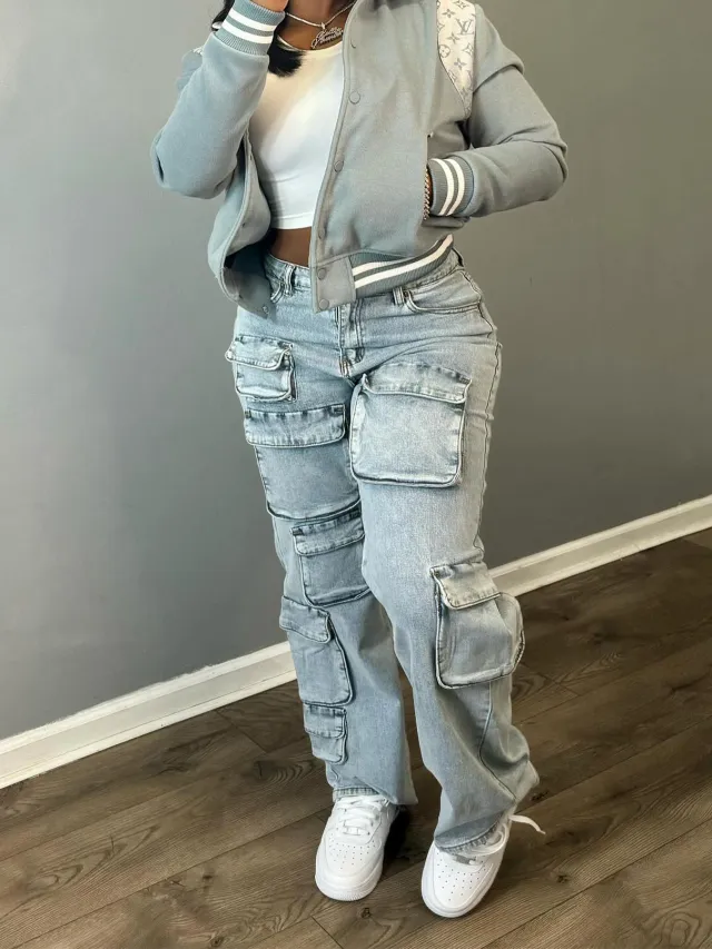 Women's Fashion Work Clothes Style Denim Trousers Light Blue - Shop at LoveMi