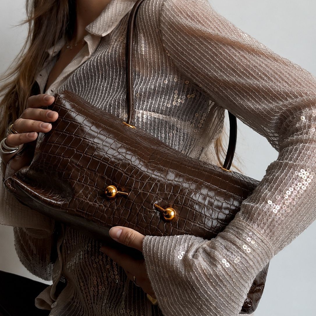 Geantă Tote simplă cu piele cu model crocodil