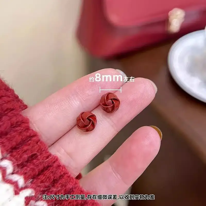 Red Cookie Stud Earrings Female Niche