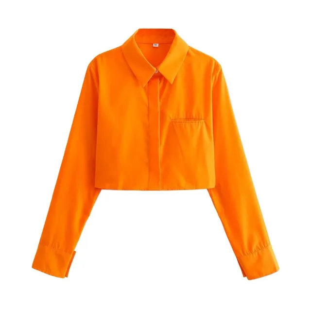 Women's French Fashion Short Lapel Long Sleeve Shirt Orange - Shop at LoveMi