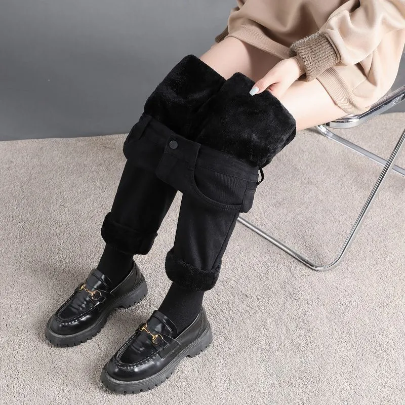 High Waist Elastic Waist Jeans - Black