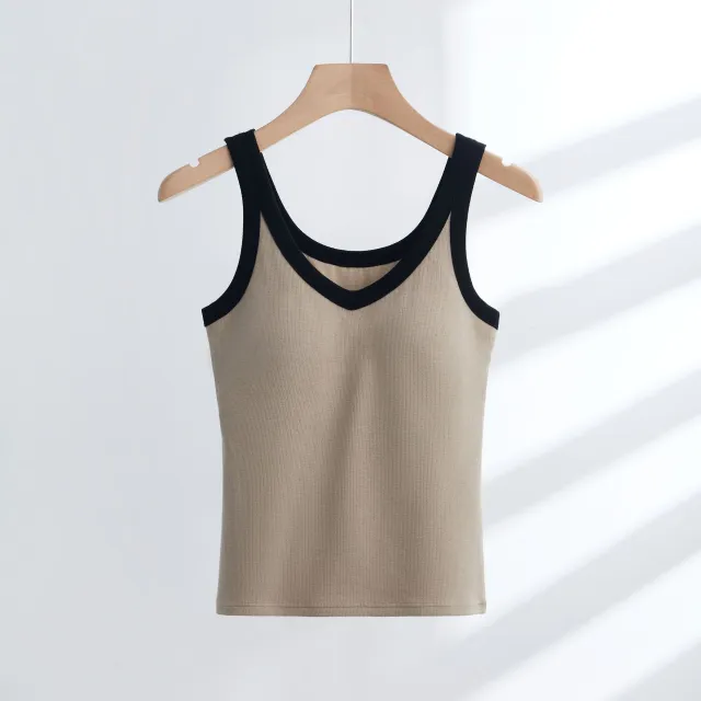Spring New Cotton Padded Strap Vest Oatmeal Color Black - Shop at LoveMi