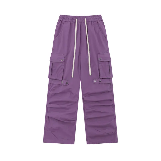 Pleated Elastic Waist Retro Wide Leg Workwear Pants Purple - Shop at LoveMi