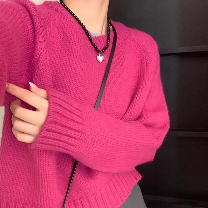 Womens Relaxed-fit Simple Crew-neck Long-sleeve Sweater