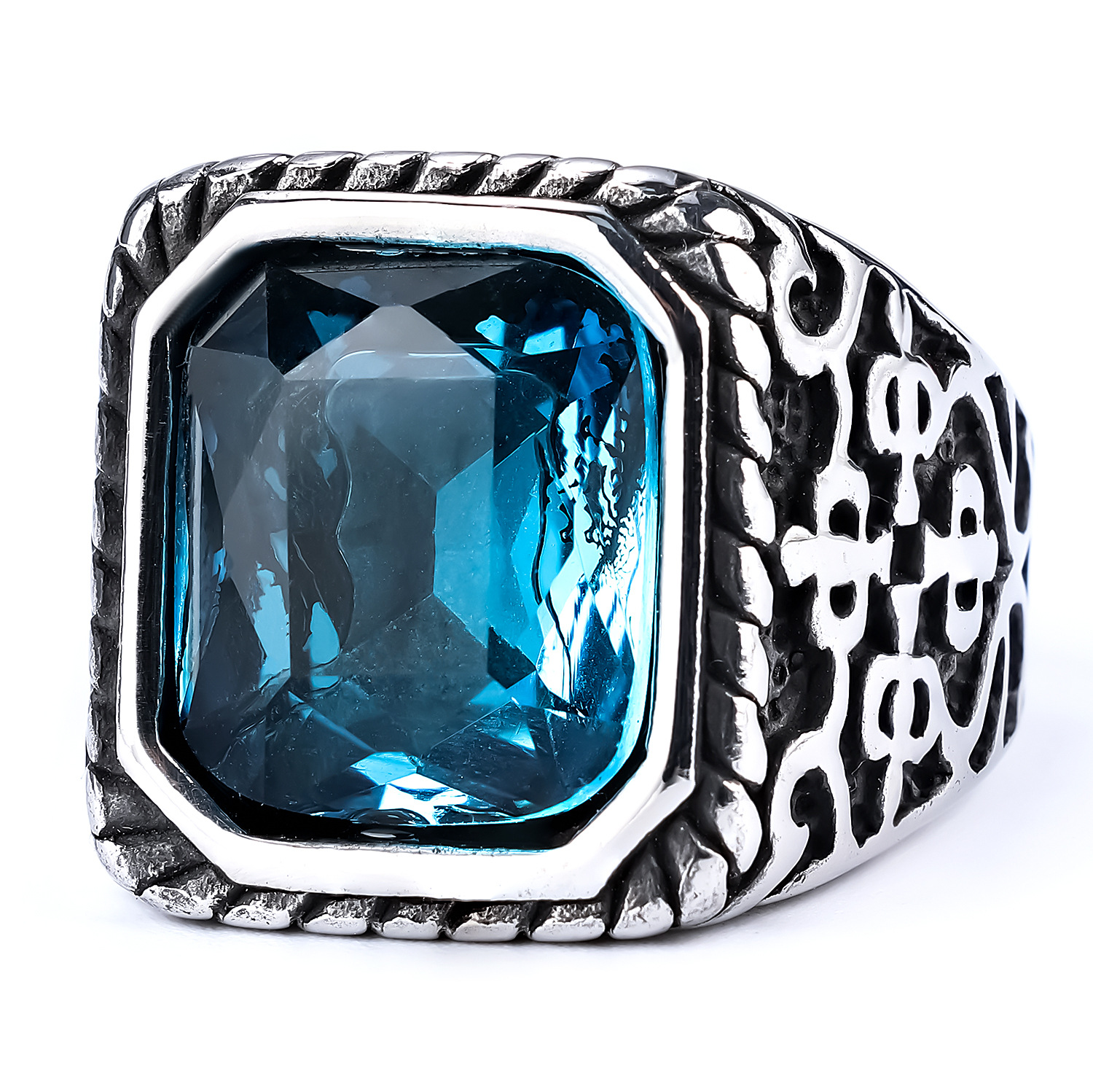 Stylish And Unique Vintage Rune Gemstone Stainless Steel Polished Ring