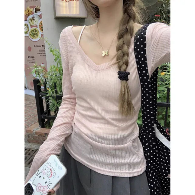 Womens Solid Color Casual V Neck Sun Protective Long Sleeve Top Pink - Shop at LoveMi
