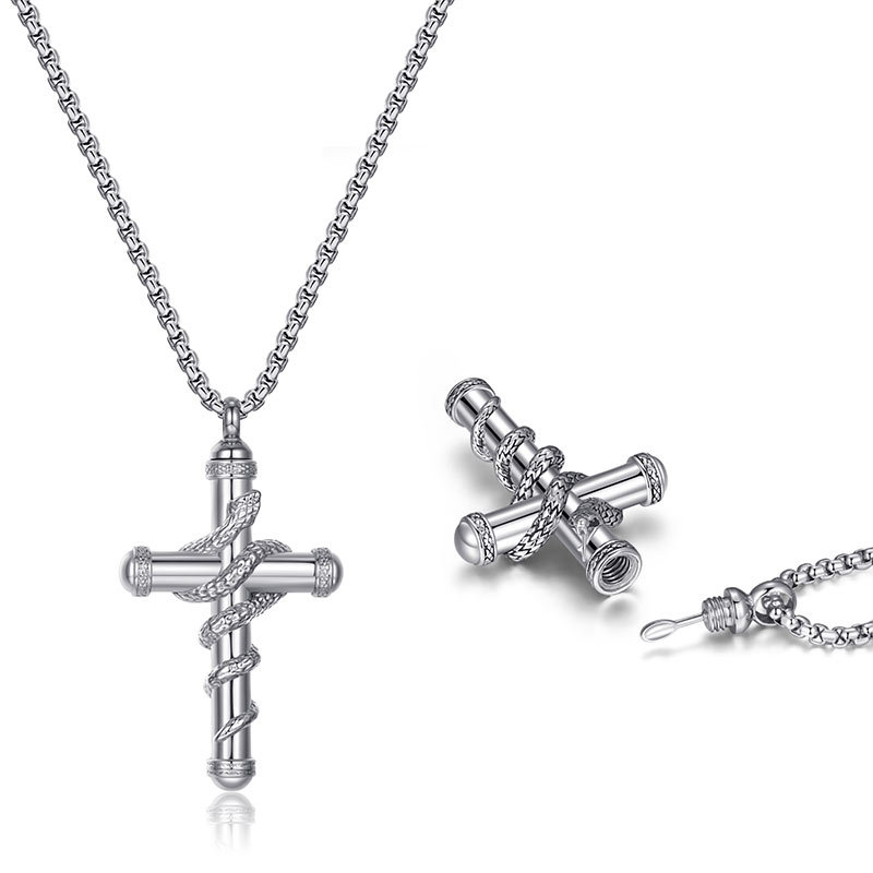 Stainless Steel Heart Cross Necklace Open Snake Jewelry