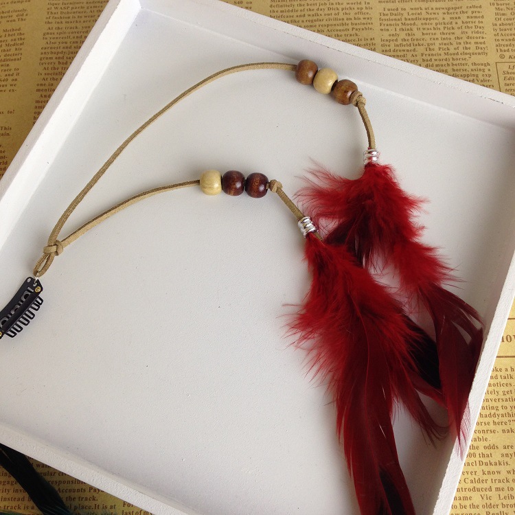 Indian Feather Tassel Hair Piece Wine Red - Shop at LoveMi