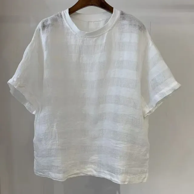 Artistic style Blue striped Loose fitting Women's Top White - Shop at LoveMi