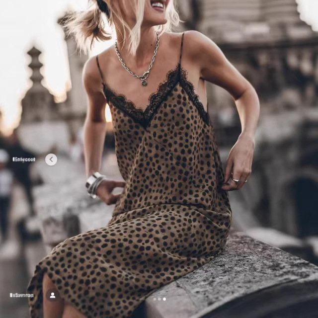 Elegant And Sexy Leopard-print Slip Dress