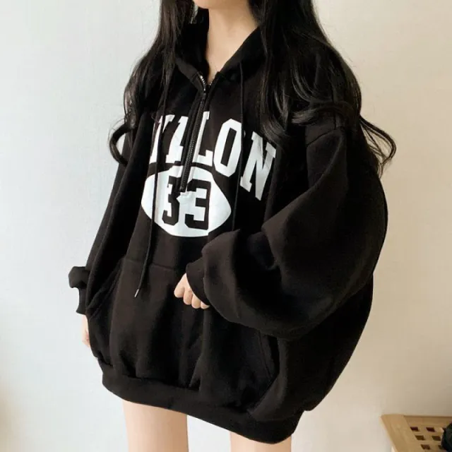 Fleece lined Thickened Hooded Sweatshirt Women's Design Sense Black Fleece - Shop at LoveMi