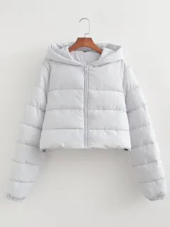 Women's Winter Fashion Long Sleeve Cardigan Hooded Warm Cotton Jacket - Light Grey - View 1