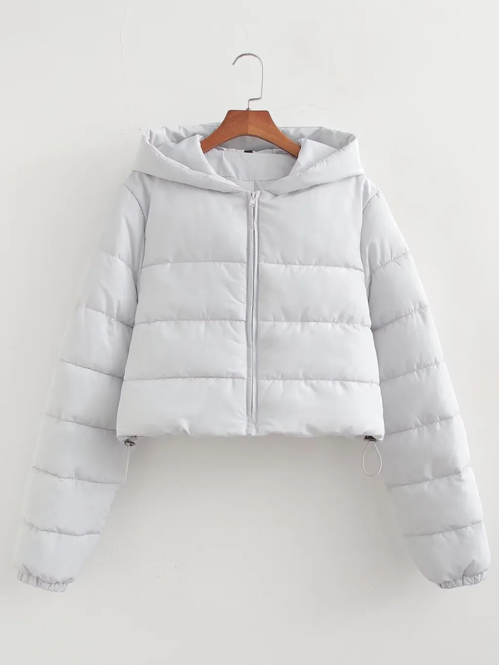 Women's Winter Fashion Long Sleeve Cardigan Hooded Warm Cotton Jacket - Light Gray