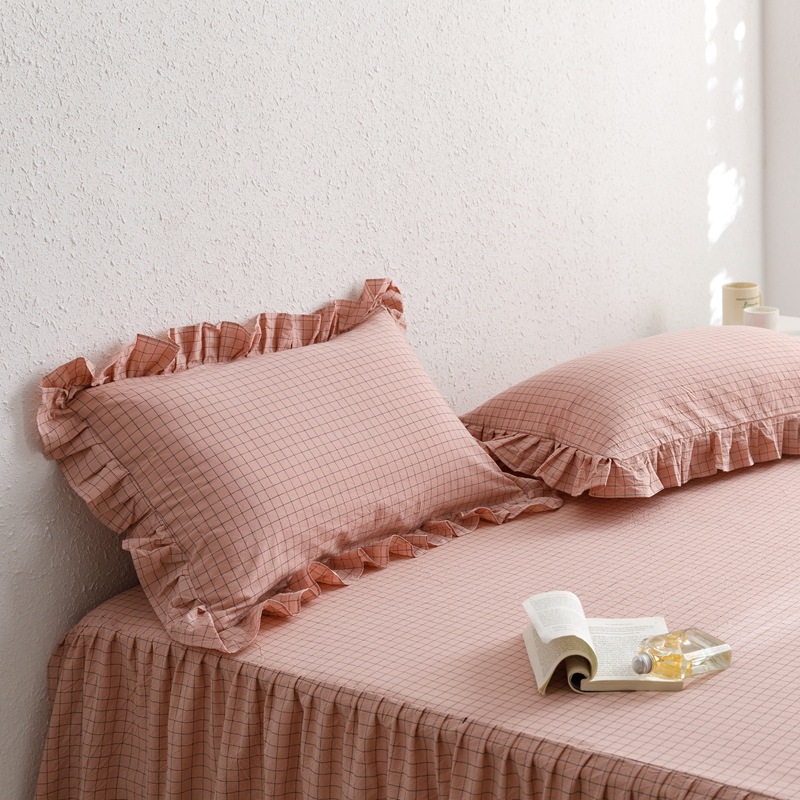 Cotton Plaid Thickened Single Pillowcase With Lace Trim